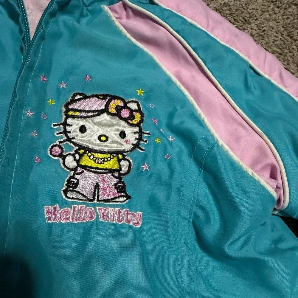 Vintage Sanrio Hello Kitty Girls 3T Blue Pink Hooded Windbreaker Jacket Y2K